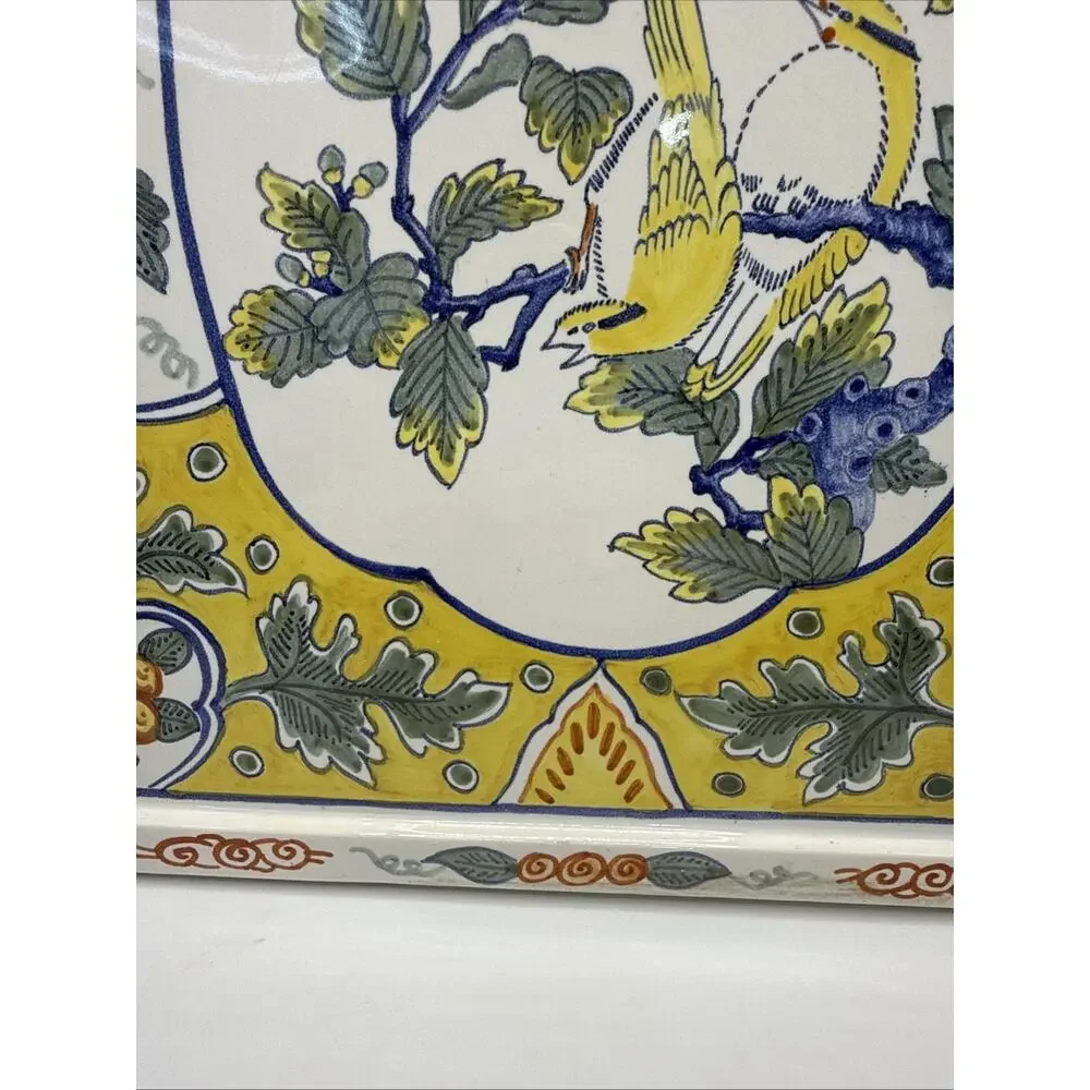 Rare Vintage Tiffany & Co. Hand Painted French Faience 12” Square Tray *